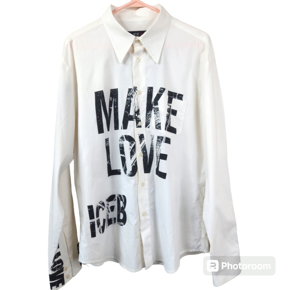 Iceberg Make Love Choose Life Long Sleeve Button Down Shirt XL